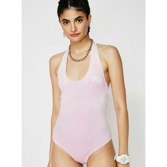 Fila‎ PHILOMENA halter Pink Velvet BODYSUIT new Size XS - Picture 1 of 5